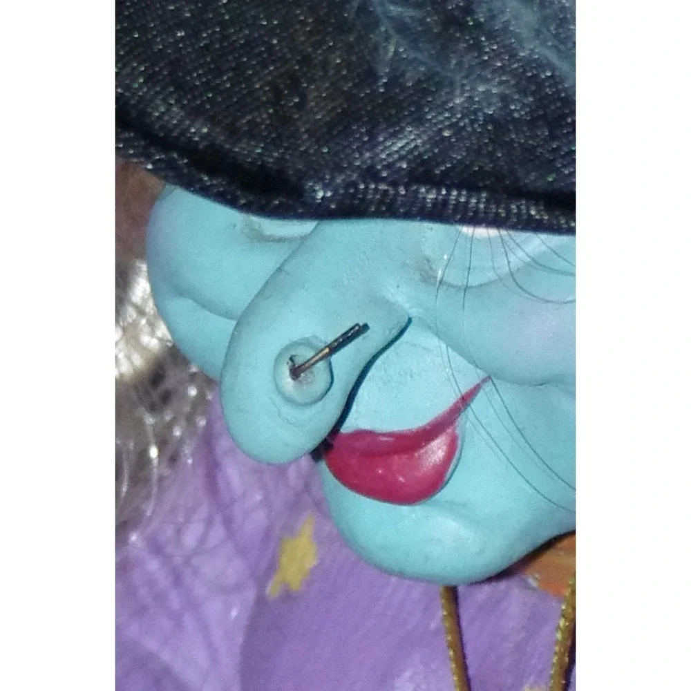 Vintage Rare HTF Novelty Halloween Witch Decor Blue Face Unique Cat Bat Cauldron